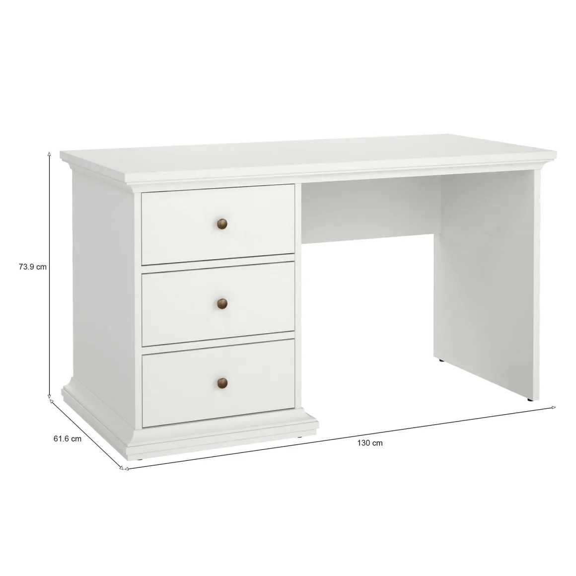 Scrivania lineare bianca 130x61cm con 3 cassetti - Agia