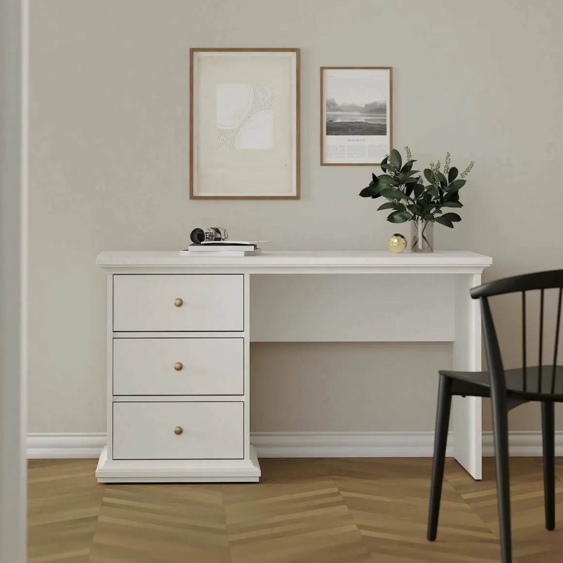 Scrivania lineare bianca 130x61cm con 3 cassetti - Agia
