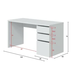 Scrivania lineare bianca 138x60cm con 3 cassetti - Alko