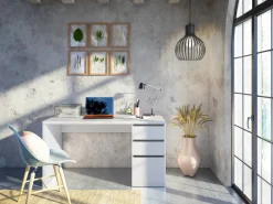 Scrivania lineare bianca 138x60cm con 3 cassetti - Alko