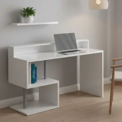 Ufficio|Camera Da Letto > Dmora Scrivania lineare bianca 140x60cm con supporto computer - Yemyin Bianco