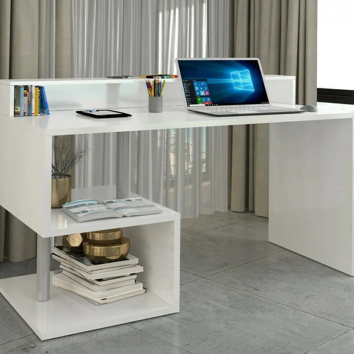Ufficio|Camera Da Letto > Dmora Scrivania lineare bianca 140x60cm con supporto computer - Yemyin Bianco