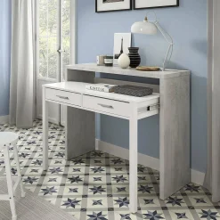 Salotto|Scrivanie > Dmora Scrivania lineare cemento e bianca 98x36cm con 2 cassetti - Andriy Bianco, Grigio Cemento