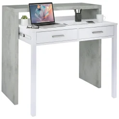 Salotto|Scrivanie > Dmora Scrivania lineare cemento e bianca 98x36cm con 2 cassetti - Andriy Bianco, Grigio Cemento