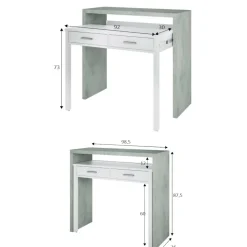 Salotto|Scrivanie > Dmora Scrivania lineare cemento e bianca 98x36cm con 2 cassetti - Andriy Bianco, Grigio Cemento