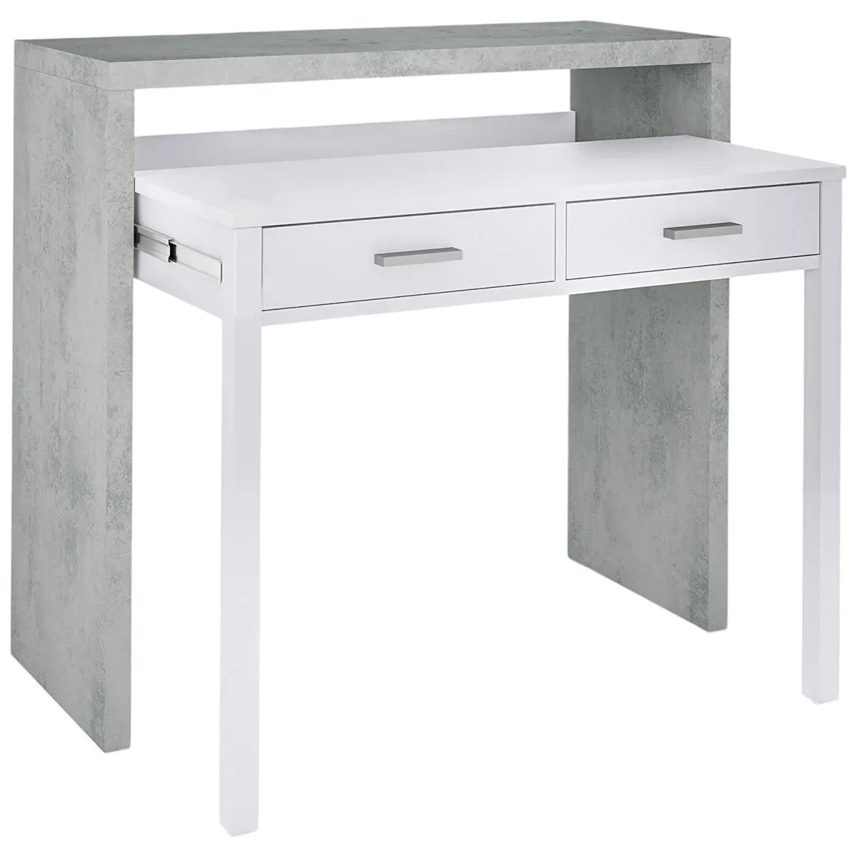 Salotto|Scrivanie > Dmora Scrivania lineare cemento e bianca 98x36cm con 2 cassetti - Andriy Bianco, Grigio Cemento