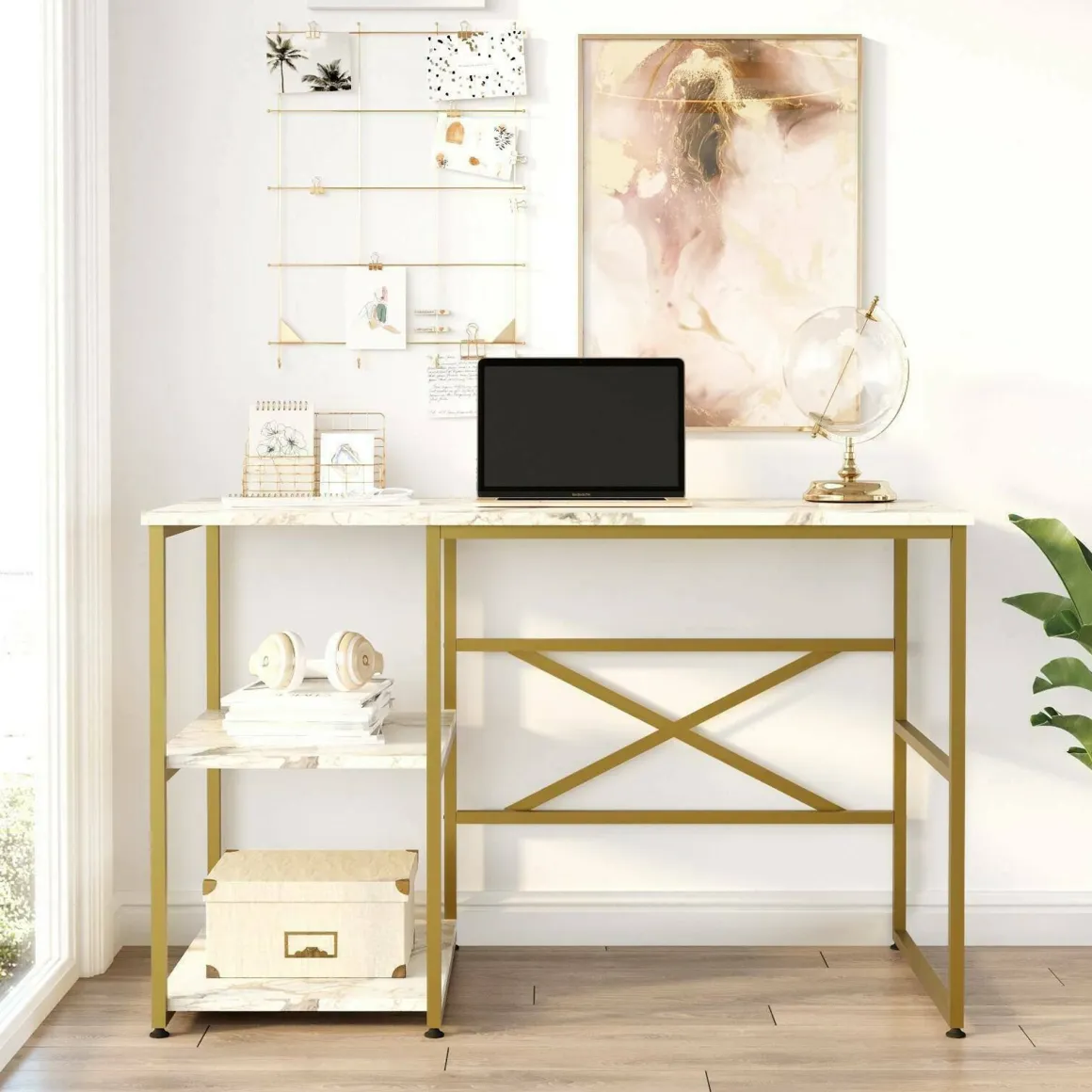 Scrivania lineare grigia e oro 120x60cm - Giusto