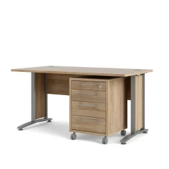 Scrivania lineare grigia e quercia 150x80cm con 3 cassetti - Azzaro