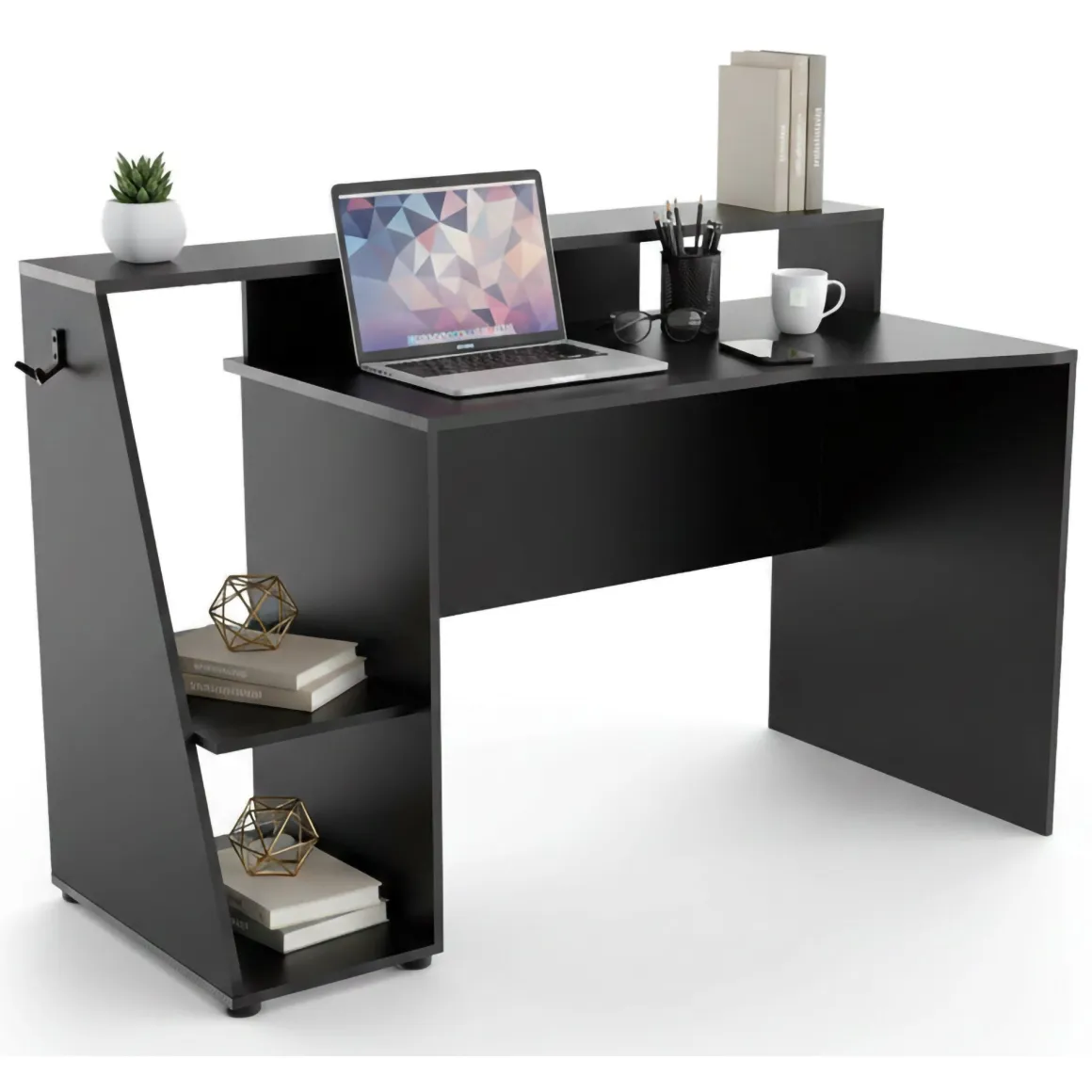 Scrivania lineare grigia scuro e nera 137x67cm - Ampil