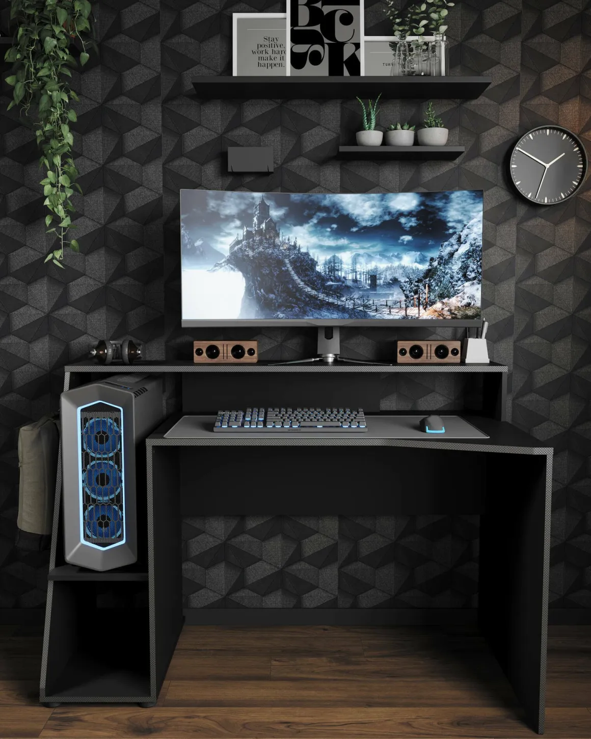 Scrivania lineare grigia scuro e nera 137x67cm - Ampil