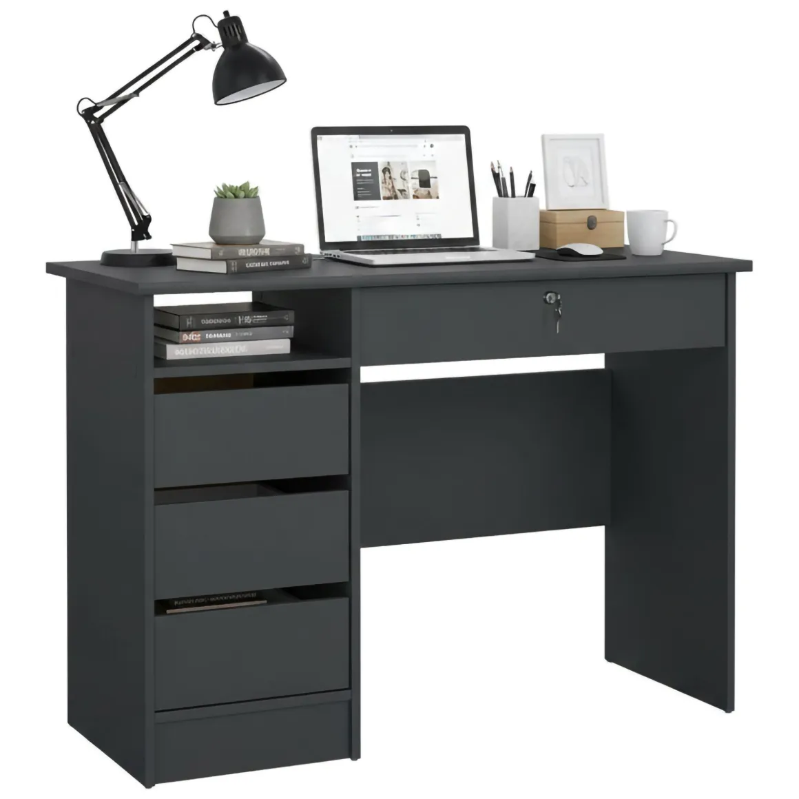 Scrivania lineare grigia 109x48cm con 3 cassetti - Franklin