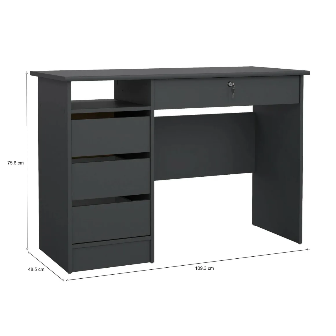 Scrivania lineare grigia 109x48cm con 3 cassetti - Franklin