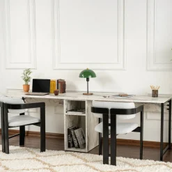 Scrivanie > Dmora Scrivania lineare marmo e nera 240x60cm - Violet Nero, Bianco Marmo