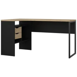 Scrivanie > Dmora Scrivania lineare nera e quercia 145x81cm con 2 cassetti - Moire Marrone, Nero Quercia