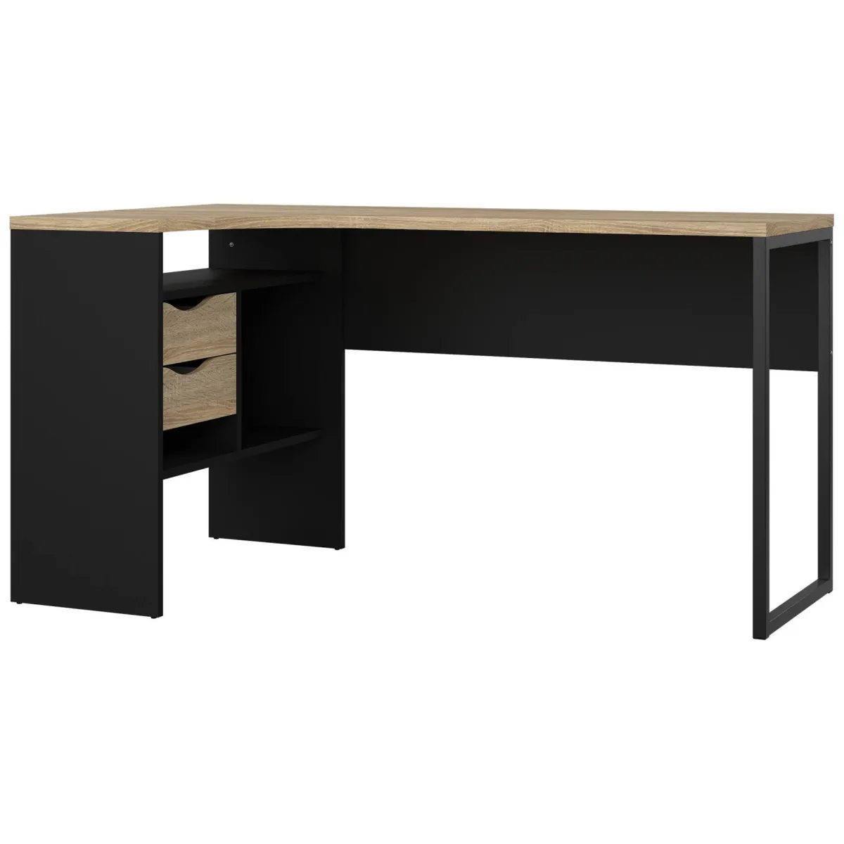 Scrivanie > Dmora Scrivania lineare nera e quercia 145x81cm con 2 cassetti - Moire Marrone, Nero Quercia