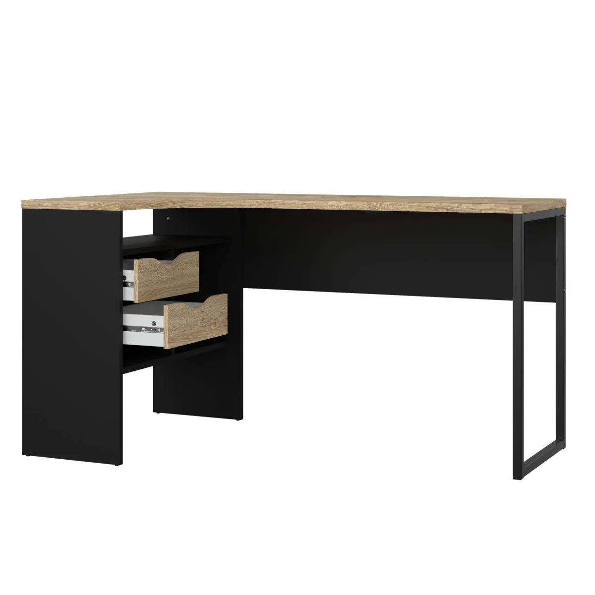 Scrivanie > Dmora Scrivania lineare nera e quercia 145x81cm con 2 cassetti - Moire Marrone, Nero Quercia