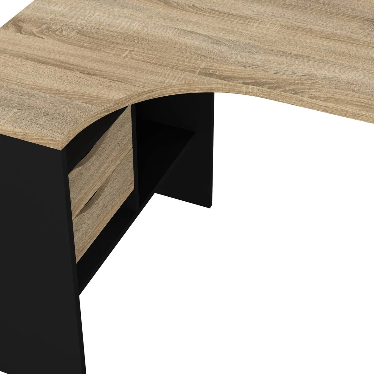 Scrivanie > Dmora Scrivania lineare nera e quercia 145x81cm con 2 cassetti - Moire Marrone, Nero Quercia