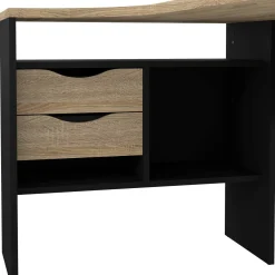 Scrivanie > Dmora Scrivania lineare nera e quercia 145x81cm con 2 cassetti - Moire Marrone, Nero Quercia