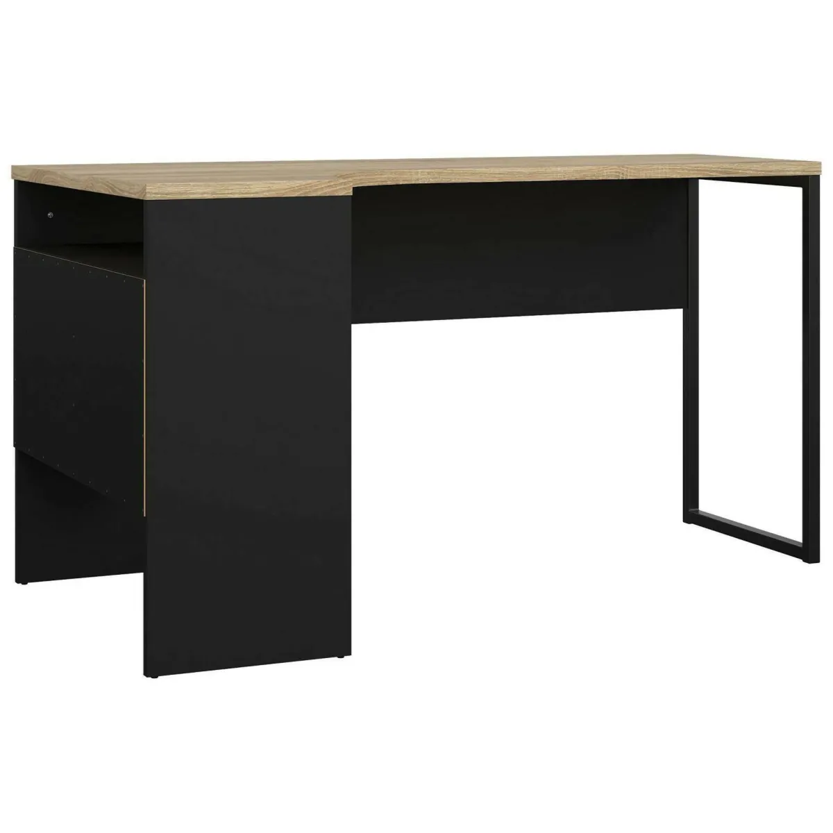 Scrivanie > Dmora Scrivania lineare nera e quercia 145x81cm con 2 cassetti - Moire Marrone, Nero Quercia