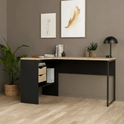 Ufficio|Camera Da Letto > Dmora Scrivania lineare nera e rovere 54x138cm metallo - Nausicaa Marrone, Nero Rovere