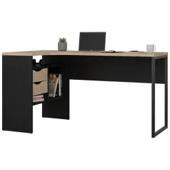 Ufficio|Camera Da Letto > Dmora Scrivania lineare nera e rovere 54x138cm metallo - Nausicaa Marrone, Nero Rovere
