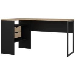 Scrivania lineare nera e rovere 145x81cm con 2 cassetti - Moire