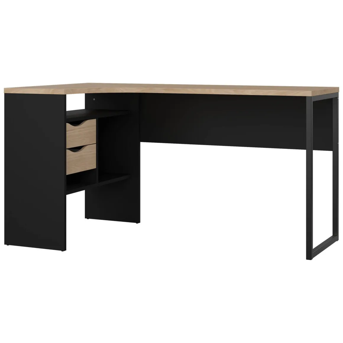 Scrivania lineare nera e rovere 145x81cm con 2 cassetti - Moire