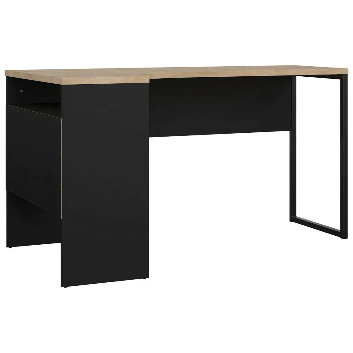 Scrivania lineare nera e rovere 145x81cm con 2 cassetti - Moire
