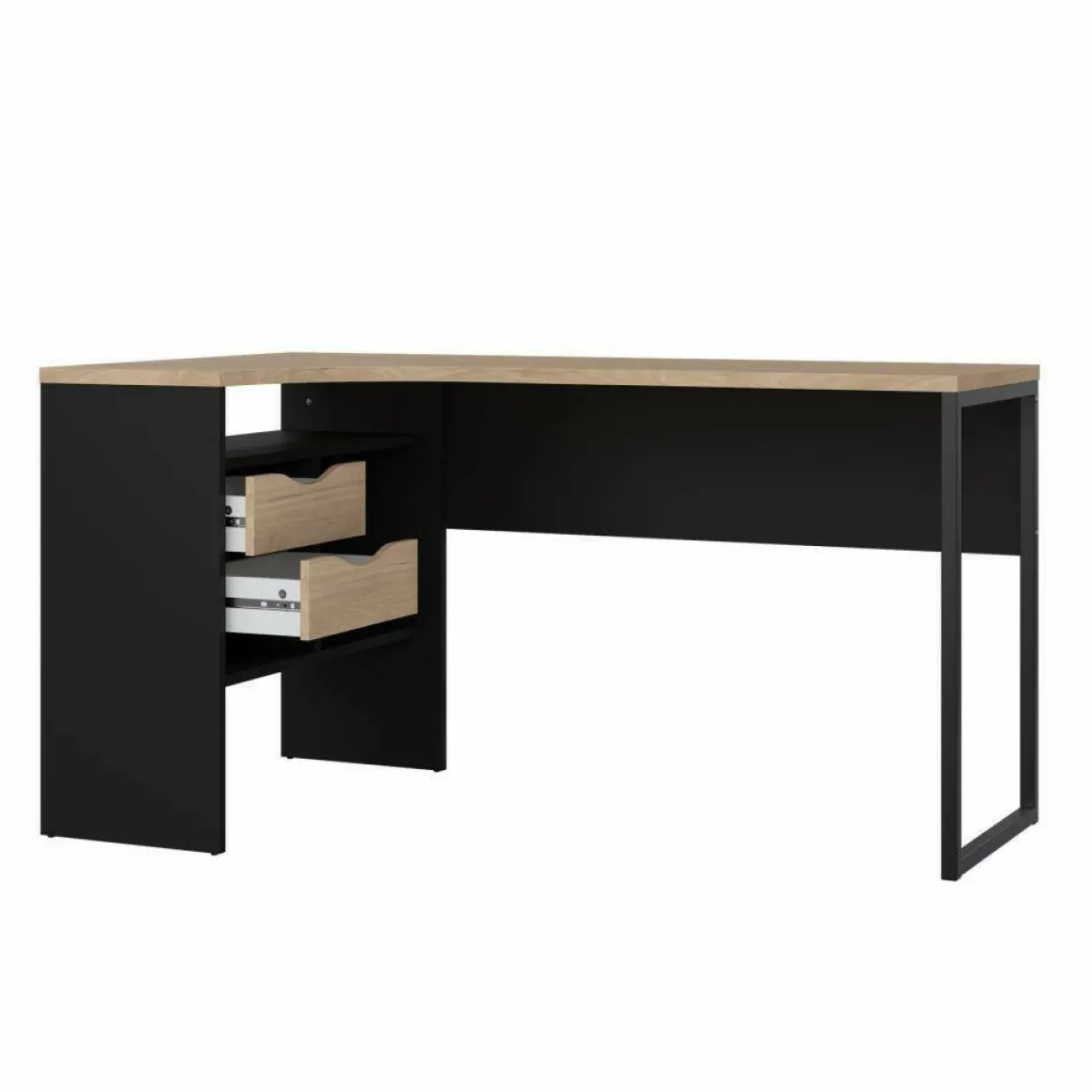 Scrivania lineare nera e rovere 145x81cm con 2 cassetti - Moire