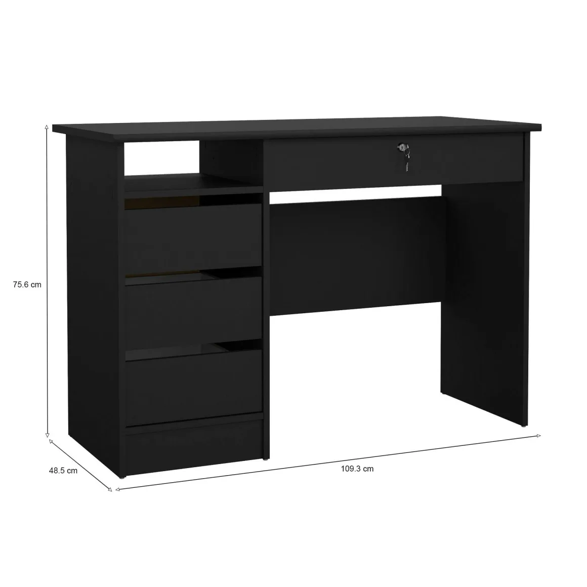 Scrivania lineare nera 109x48cm con 3 cassetti - Franklin