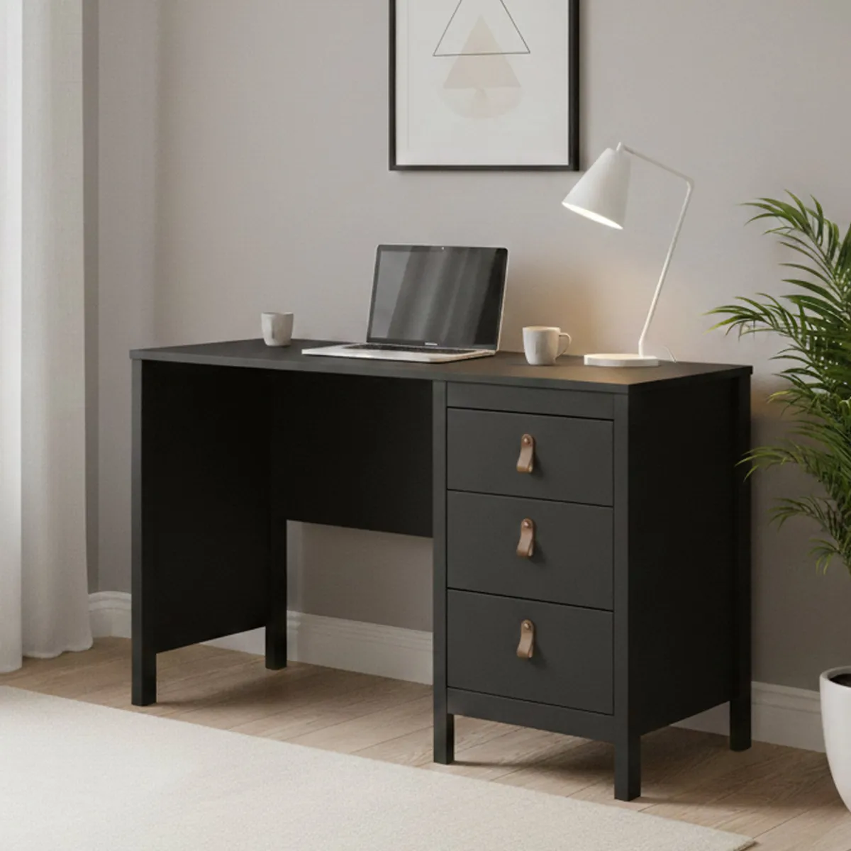 Scrivanie > Dmora Scrivania lineare nera 120x48cm con 3 cassetti - Murjan Nero