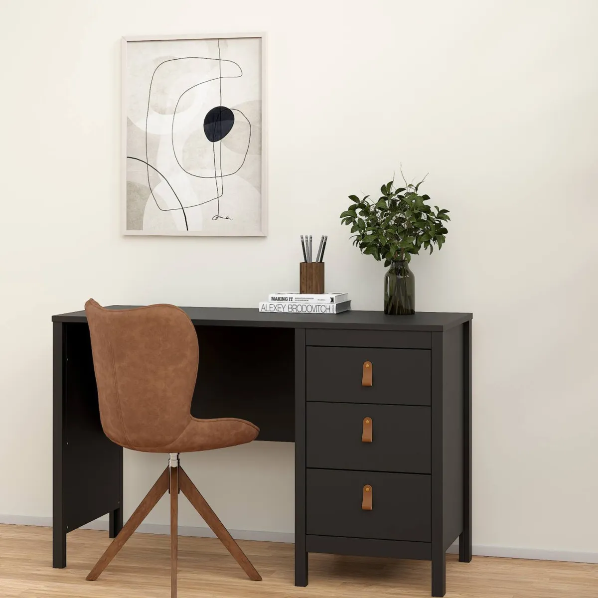 Scrivanie > Dmora Scrivania lineare nera 120x48cm con 3 cassetti - Murjan Nero