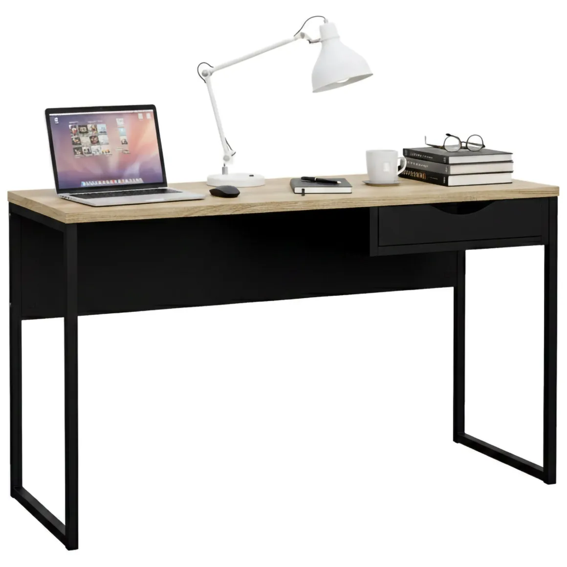 Scrivania lineare nera 130x48cm con 1 cassetto - Gil