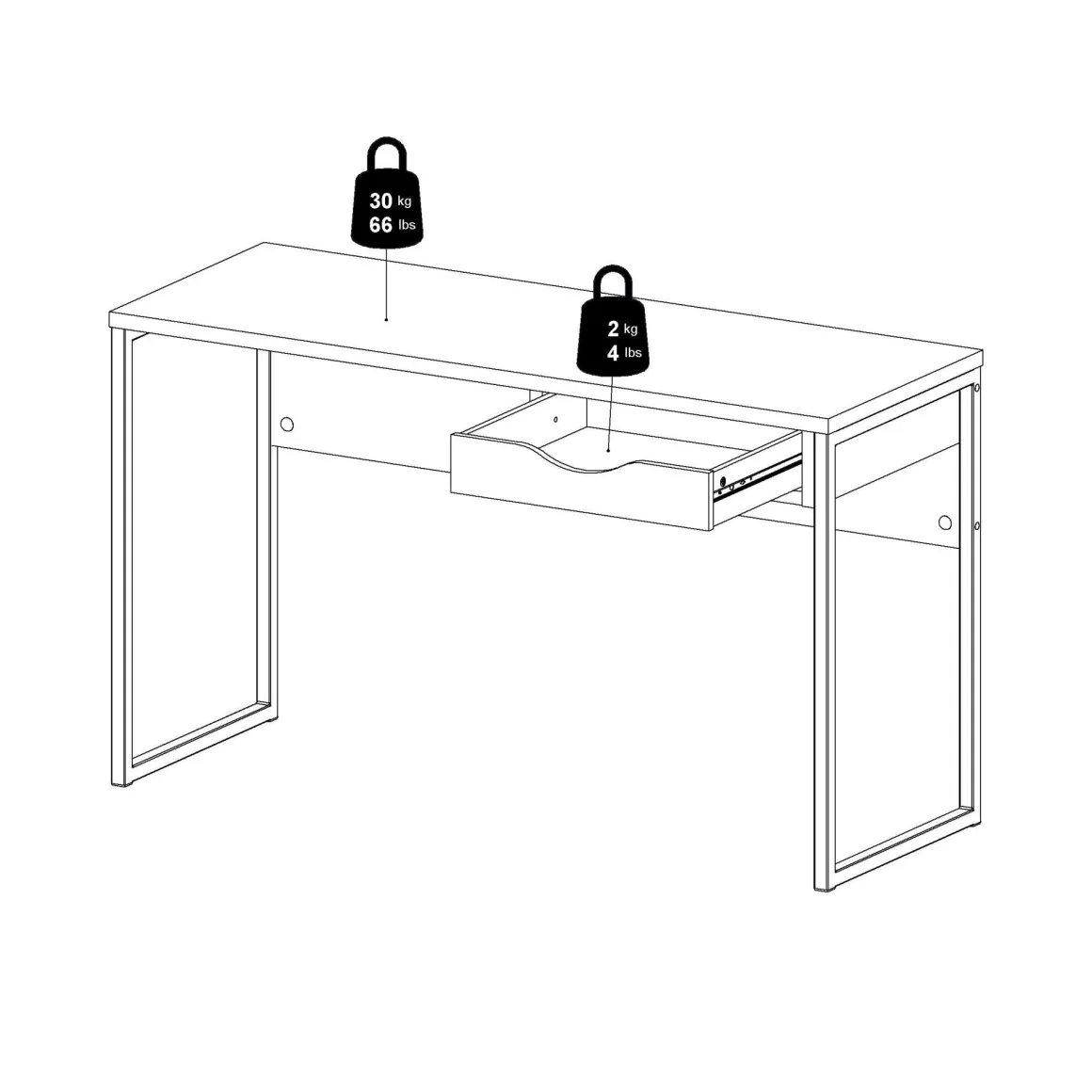 Scrivania lineare nera 130x48cm con 1 cassetto - Gil