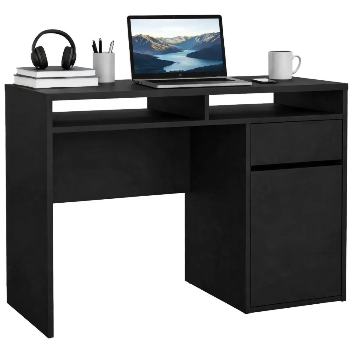 Scrivania lineare nera 110x48cm in legno - Abbadu
