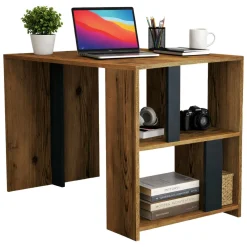 Ufficio|Camera Da Letto > Dmora Scrivania lineare noce e antracite 120x60cm - Bising Nero Antracite, Marrone Noce