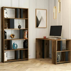 Scrivania lineare noce e antracite 120x60cm con libreria - Atene