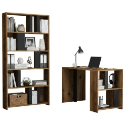 Scrivania lineare noce e antracite 120x60cm con libreria - Atene