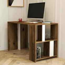 Ufficio|Camera Da Letto > Dmora Scrivania lineare noce e bianca 120x60cm - Bising Bianco, Marrone Noce