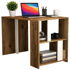 Ufficio|Camera Da Letto > Dmora Scrivania lineare noce e bianca 120x60cm - Bising Bianco, Marrone Noce
