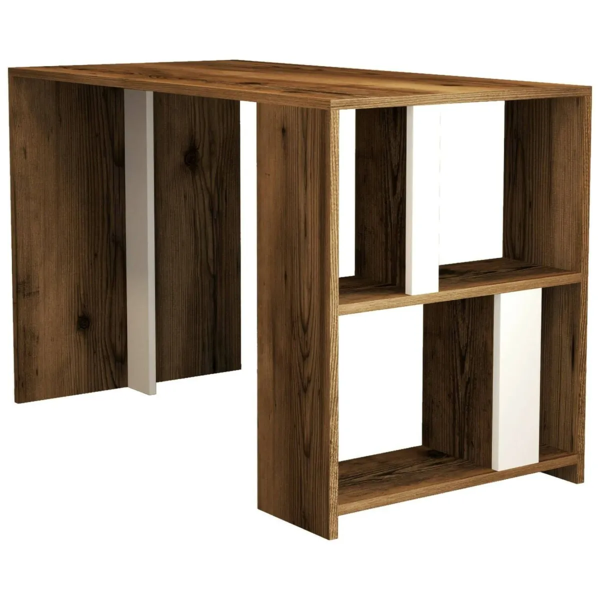 Ufficio|Camera Da Letto > Dmora Scrivania lineare noce e bianca 120x60cm - Bising Bianco, Marrone Noce