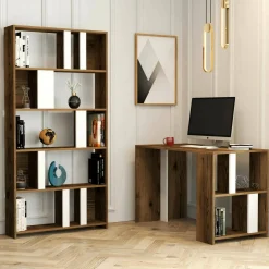 Ufficio|Camera Da Letto > Dmora Scrivania lineare noce e bianca 120x65cm - Arsita Bianco, Marrone Noce