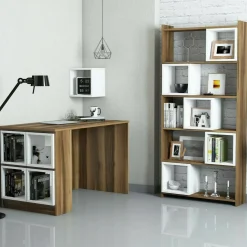 Ufficio|Camera Da Letto > Dmora Scrivania lineare noce e bianca 145x45cm - Baselice Bianco, Marrone Noce