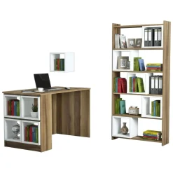 Ufficio|Camera Da Letto > Dmora Scrivania lineare noce e bianca 145x45cm - Baselice Bianco, Marrone Noce