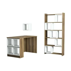 Scrivania lineare noce e bianca 120x65cm con libreria - Hongyu