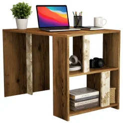 Ufficio|Camera Da Letto > Dmora Scrivania lineare noce e bianca marmo 120x60cm con libreria - Atene Bianco Marmo, Marrone Noce
