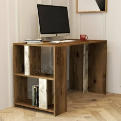 Scrivania lineare noce e bianca marmo 120x60cm - Bising