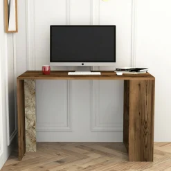 Scrivania lineare noce e bianca marmo 120x60cm - Bising