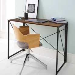 Ufficio|Camera Da Letto > Dmora Scrivania lineare noce e nera 58x128cm in metallo e legno - Agliopi Nero, Marrone Noce