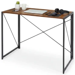 Ufficio|Camera Da Letto > Dmora Scrivania lineare noce e nera 58x128cm in metallo e legno - Agliopi Nero, Marrone Noce